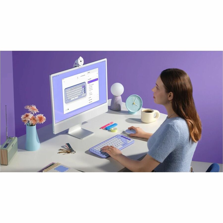Logitech POP ICON KEYS Wireless Bluetooth Keyboard, Comfortable Typing, Programmable Keys, Easy-Switch Between up to 3 Devices (Lilac & Off-white) - 920-013050