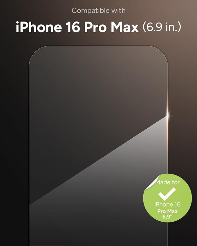 ZAGG Glass Elite Screen Protector for iPhone 16 Pro Max - 5X Stronger, Reinforced Edges, Ultra-Strong Tempered Glass, Scratch Resistant, Anti-Smudge, Easy Installation, InvisibleShield, Eco-Friendly